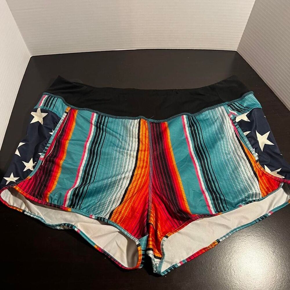 Crazy Train Womens3XLRunning Shorts Serape Stripe Patriotic Stars Western Active